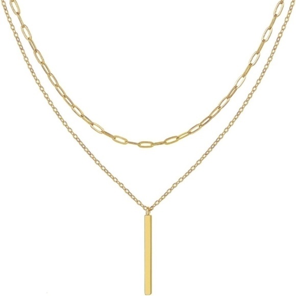 Gold 14k Gold Plated 2pc Bar Chain Pendant Necklace - Picture 2 of 2